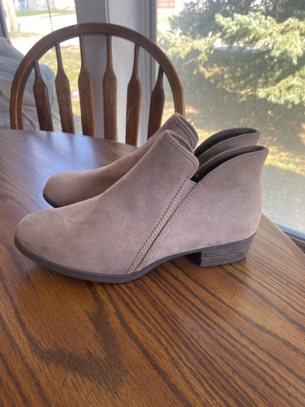 Time and Tru Taupe Suede Ankle Booties